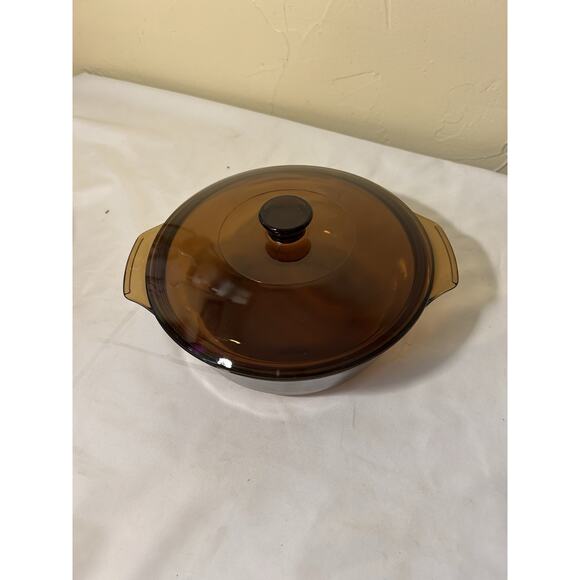 Anchor Hocking 1.5 Qt Amber Brown Casserole Dish w/ Lid Glass 472 - Picture 2 of 5